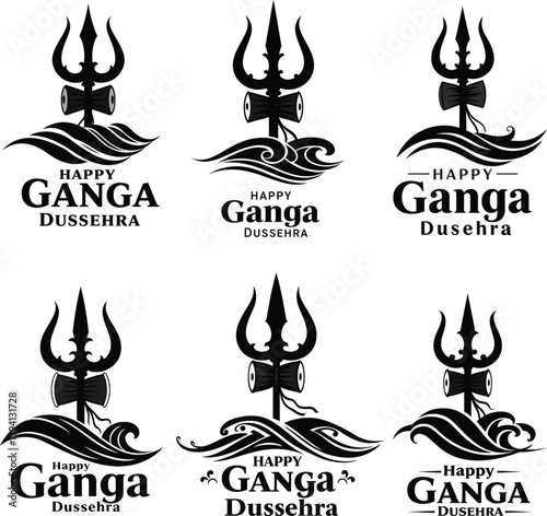 Ganga Dussehra Trishul SVG, Hindu Festival Vector, Lord Shiva Symbol Design for Print & Cricut