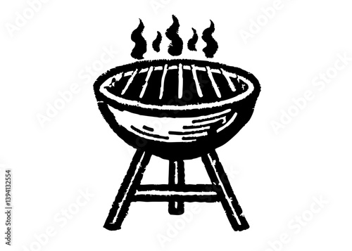 Silhouette BBQ grill icon. Barbecue Grill. Black silhouette BBQ grill. vintage hand drawn illustration style.