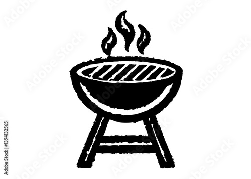 Silhouette BBQ grill icon. Barbecue Grill. Black silhouette BBQ grill. vintage hand drawn illustration style.