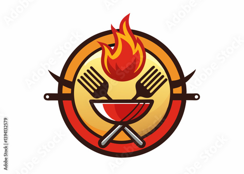 Steak House, barbecue restaurant logo, poster. BBQ trendy logo with barbecue grill. Barbecue BBQ Smoke and Grill Vintage Design