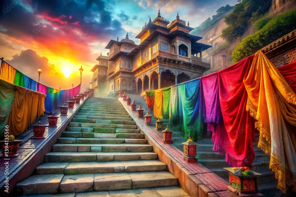 Obraz premium Mystical Himalayan Pilgrimage in India A Spiritual Journey Through Surreal Landscapes