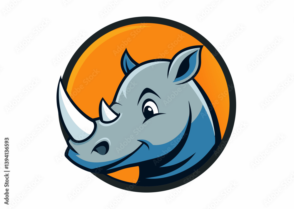 Obraz premium Rhino design angry face design. Rhino standing front view silhouette with a touch vector cartoon illustration