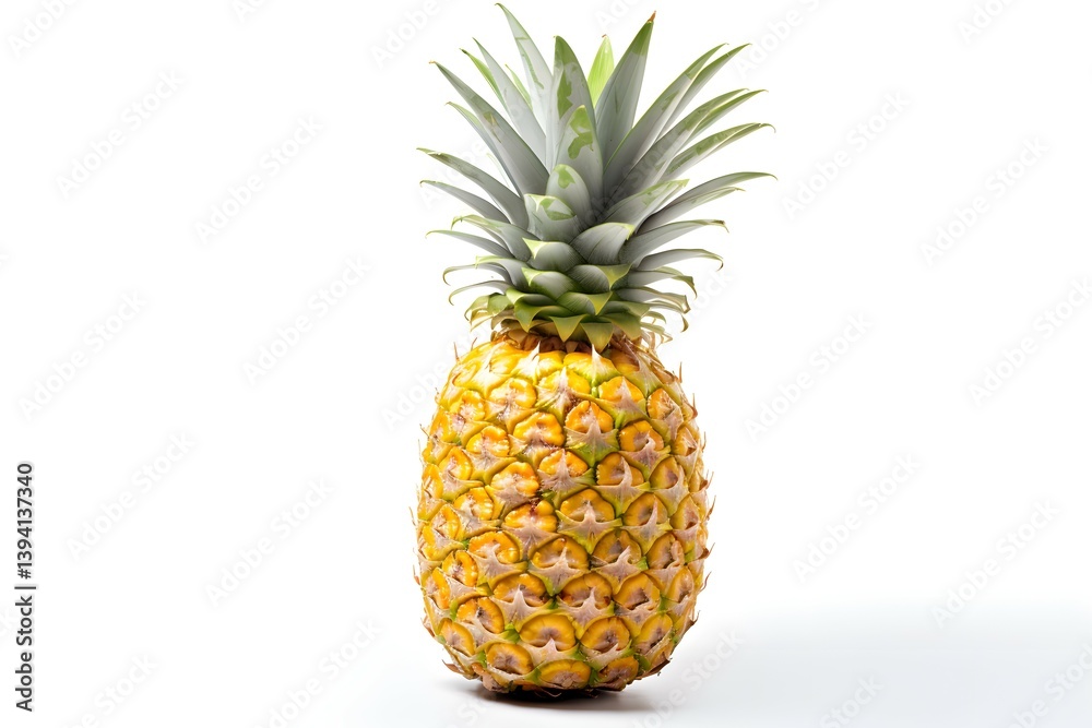 Single Pineapple Close Up With Leaves Against White Background Stock Single Pineapple Close Up With Leaves Against White Background Stock