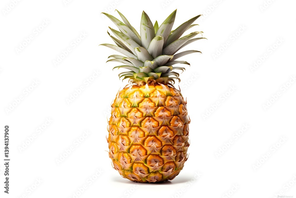 Pineapple Isolated on White Background with Detailed Crown and Textured Skin Pineapple Isolated on White Background with Detailed Crown and Textured Skin