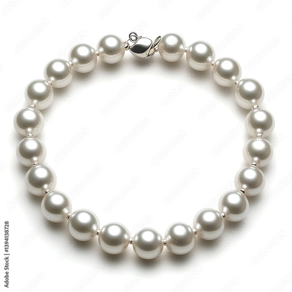 White pearl necklace isolated on white background White pearl necklace isolated on white background