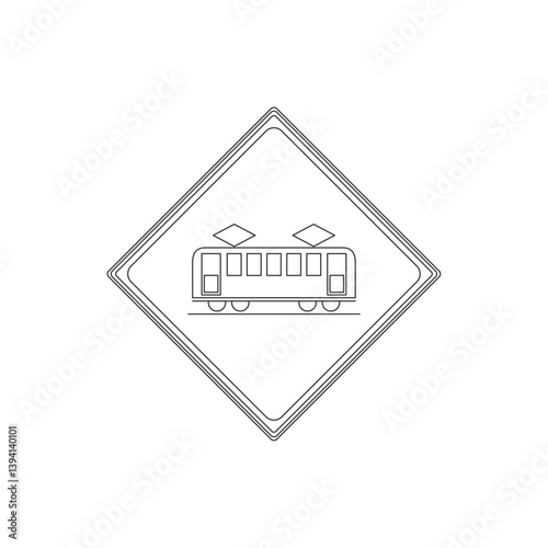 標識の線画単品イラスト　踏切あり