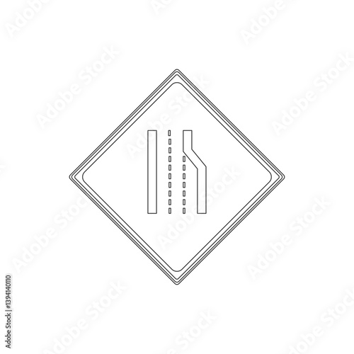 標識の線画単品イラスト　車線数減少