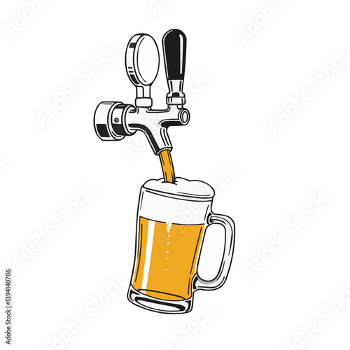 Craft Beer Tap Pouring Golden Ale into a Glass Mug  