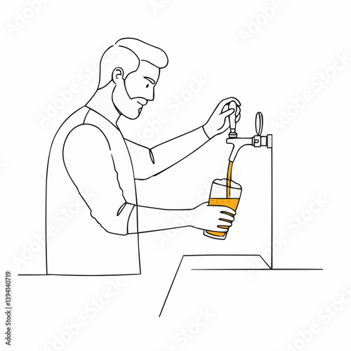 Man pouring craft beer into glass at bar counter  
