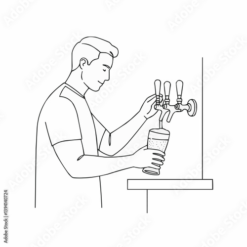 Man pouring craft beer from tap at bar  