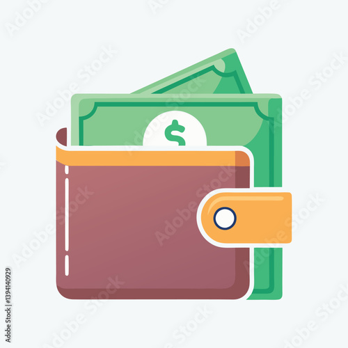 Vector simple illustration of a wallet with money, dollars