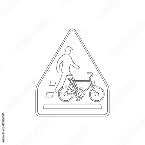 標識の線画単品イラスト　横断歩道・自転車横断帯