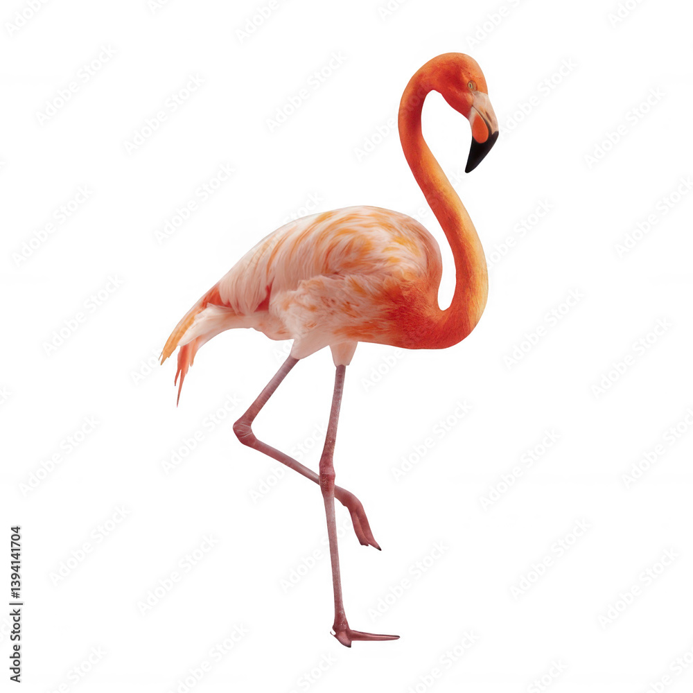 Naklejka premium Realistic Flamingo Standing on One Leg on White Background Transparent Background