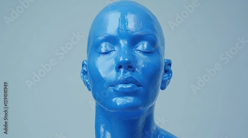 Blue Painted Woman Head Studio Shot