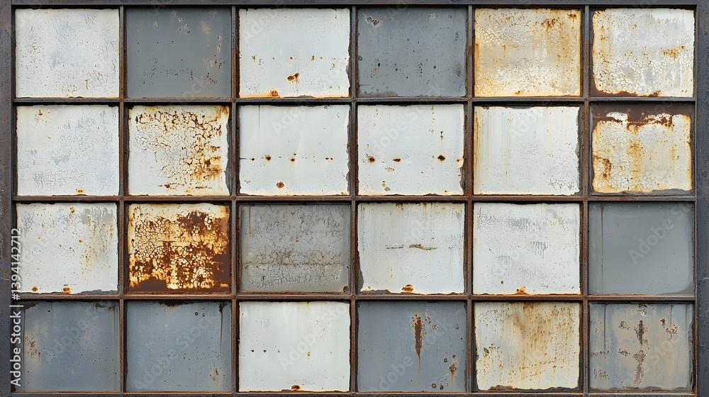 52. Repeating corroded metal sheet background with rust stains and oxidation marks 52. Repeating corroded metal sheet background with rust stains and oxidation marks