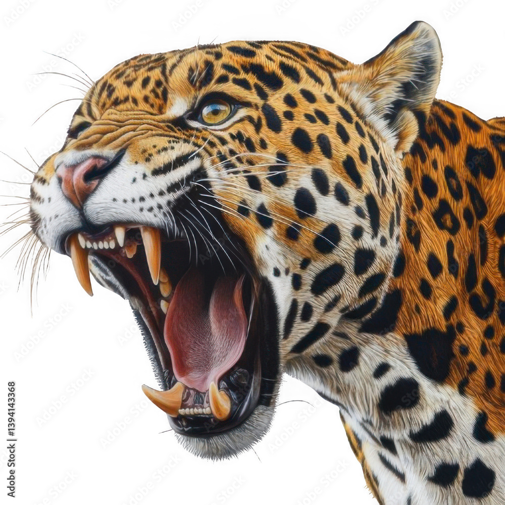 Obraz premium Realistic Jaguar in Aggressive Pose on White Background Transparent Background