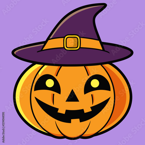 jack-o'-lantern, witch hat pumpkin, glowing pumpkin face, vintage Halloween art, Halloween Vector Design