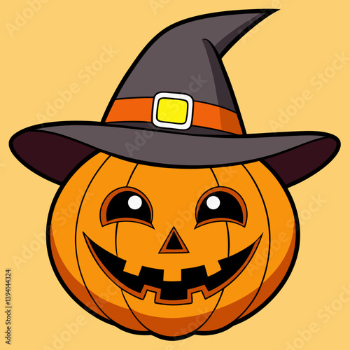 jack-o'-lantern, witch hat pumpkin, glowing pumpkin face, vintage Halloween art, Halloween Vector Design