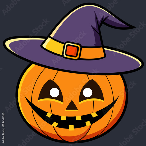 jack-o'-lantern, witch hat pumpkin, glowing pumpkin face, vintage Halloween art, Halloween Vector Design