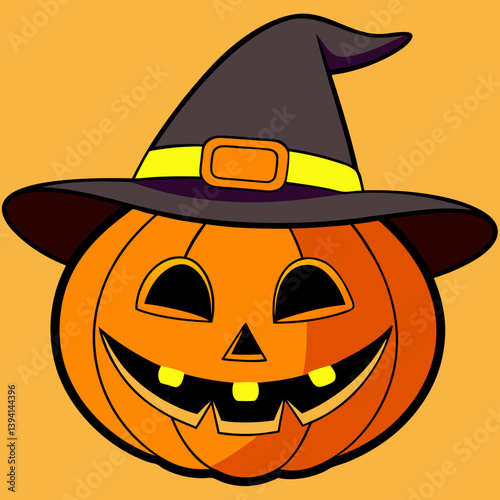 jack-o'-lantern, witch hat pumpkin, glowing pumpkin face, vintage Halloween art, Halloween Vector Design