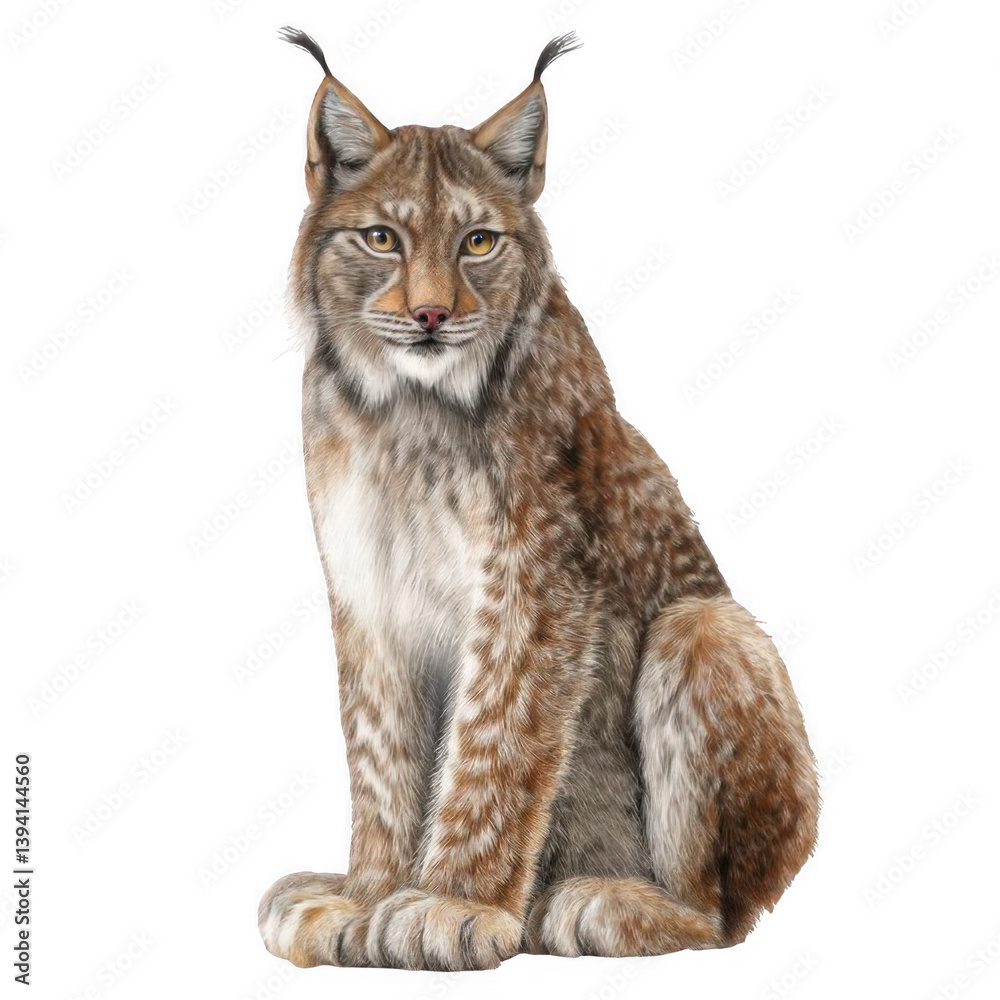 Fototapeta premium Realistic Lynx Cat Sitting on White Background Transparent Background