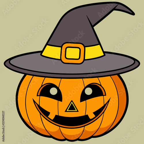 jack-o'-lantern, witch hat pumpkin, glowing pumpkin face, vintage Halloween art, Halloween Vector Design
