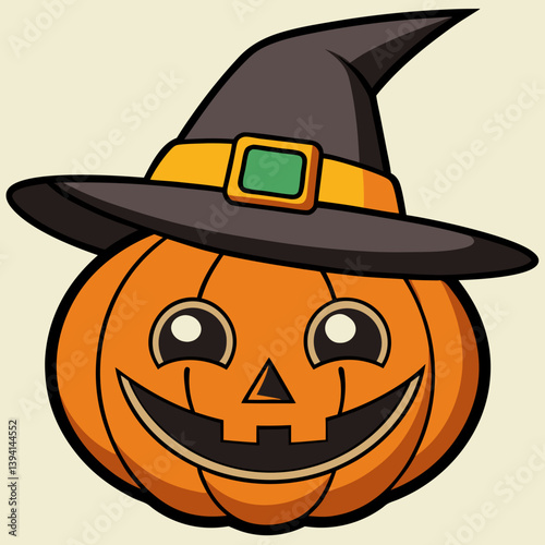 jack-o'-lantern, witch hat pumpkin, glowing pumpkin face, vintage Halloween art, Halloween Vector Design