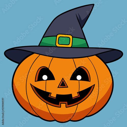 jack-o'-lantern, witch hat pumpkin, glowing pumpkin face, vintage Halloween art, Halloween Vector Design