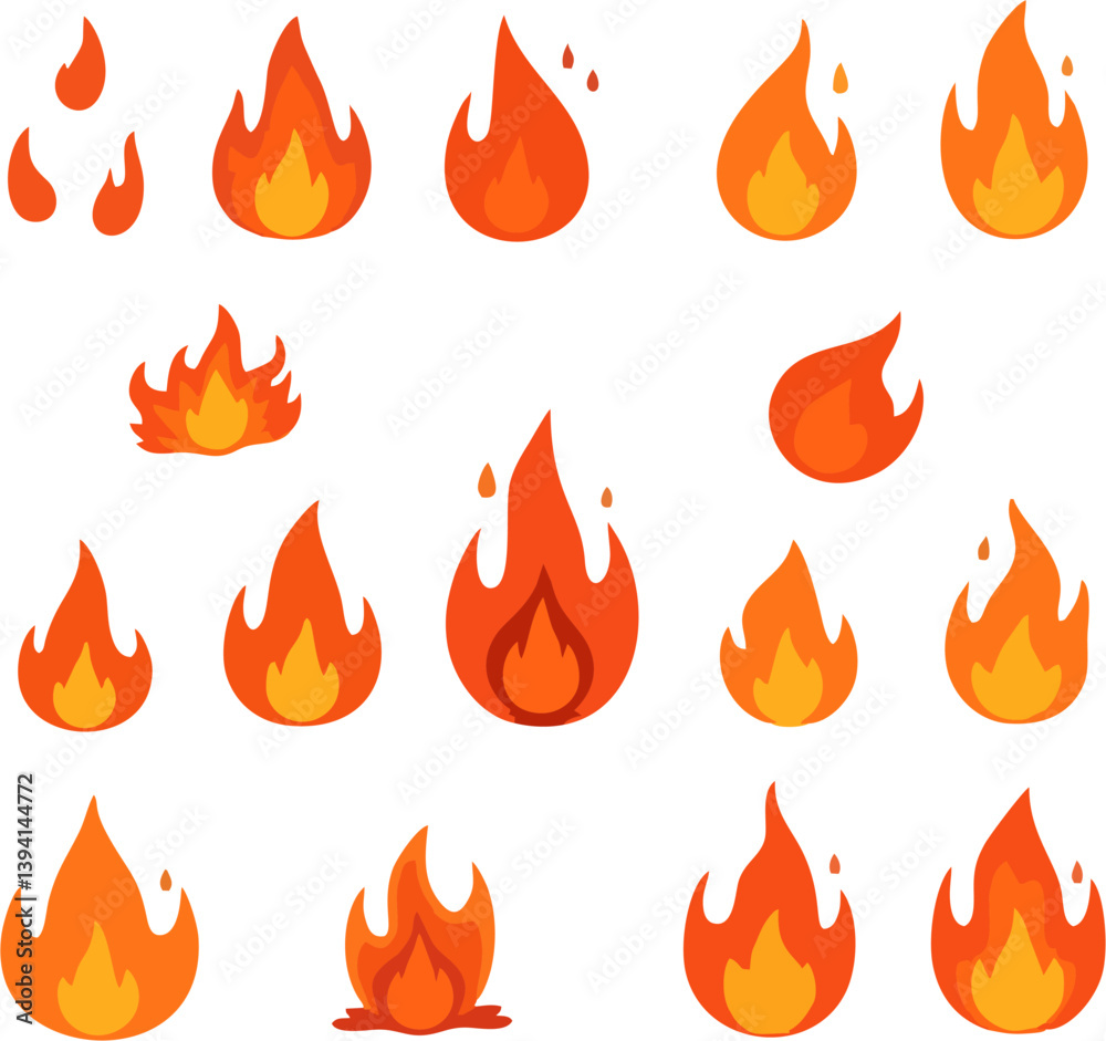 A collection of cartoon fire flames in vector format A collection of cartoon fire flames in vector format