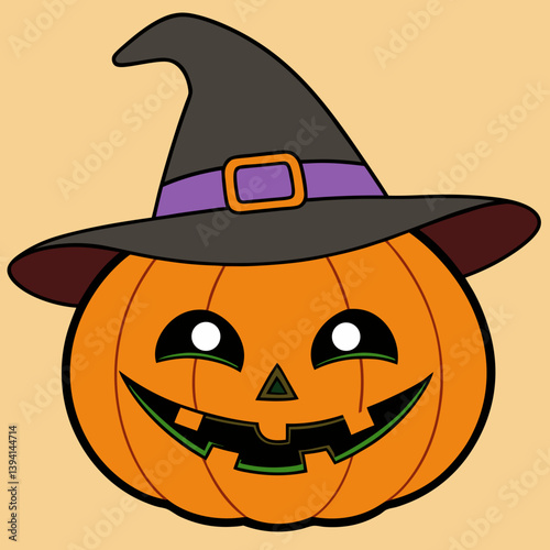 jack-o'-lantern, witch hat pumpkin, glowing pumpkin face, vintage Halloween art, Halloween Vector Design