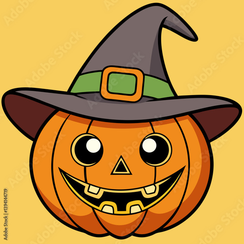 jack-o'-lantern, witch hat pumpkin, glowing pumpkin face, vintage Halloween art, Halloween Vector Design