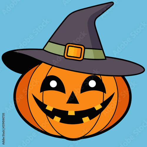 jack-o'-lantern, witch hat pumpkin, glowing pumpkin face, vintage Halloween art, Halloween Vector Design