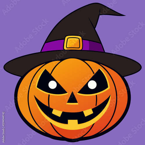 jack-o'-lantern, witch hat pumpkin, glowing pumpkin face, vintage Halloween art, Halloween Vector Design