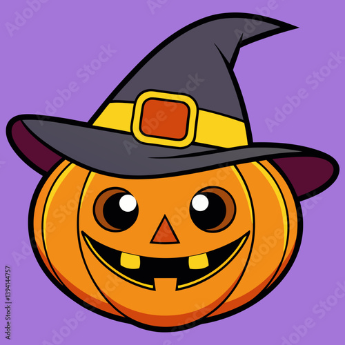jack-o'-lantern, witch hat pumpkin, glowing pumpkin face, vintage Halloween art, Halloween Vector Design