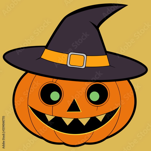 jack-o'-lantern, witch hat pumpkin, glowing pumpkin face, vintage Halloween art, Halloween Vector Design