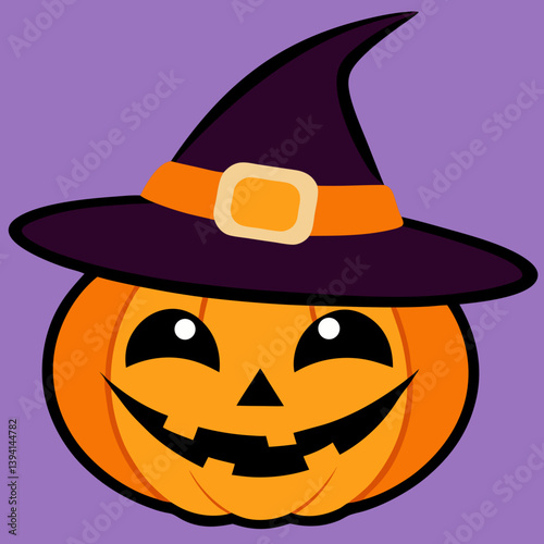 jack-o'-lantern, witch hat pumpkin, glowing pumpkin face, vintage Halloween art, Halloween Vector Design