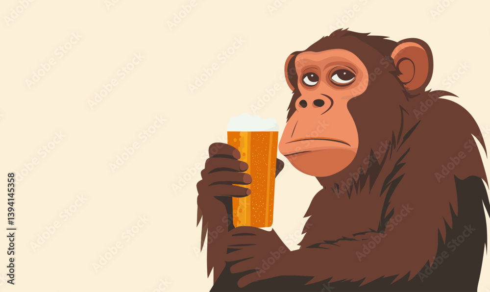 Cartoon Baboon Holding Cold Beer in Minimalist Flat Vector Style for Fun Designs Cartoon Baboon Holding Cold Beer in Minimalist Flat Vector Style for Fun Designs