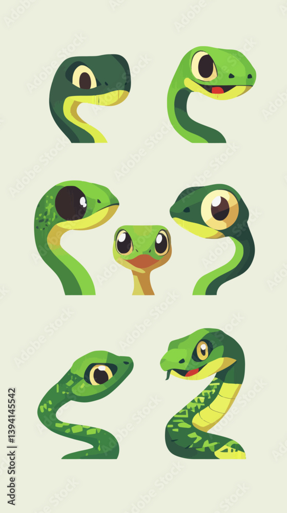 Obraz premium Cute Snake Emoticons Collection in Pixel Art Style - Minimalist SVG Vector Illustration