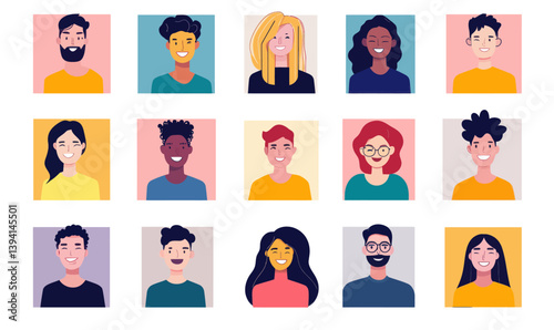 Diverse Portrait Set of Multiracial People in Colorful Vector Icons for Inclusivity