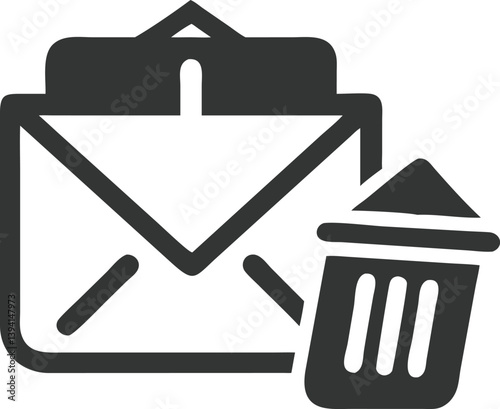 Modern Flat Email and Trash Icon on Transparent Background in Minimalist Style