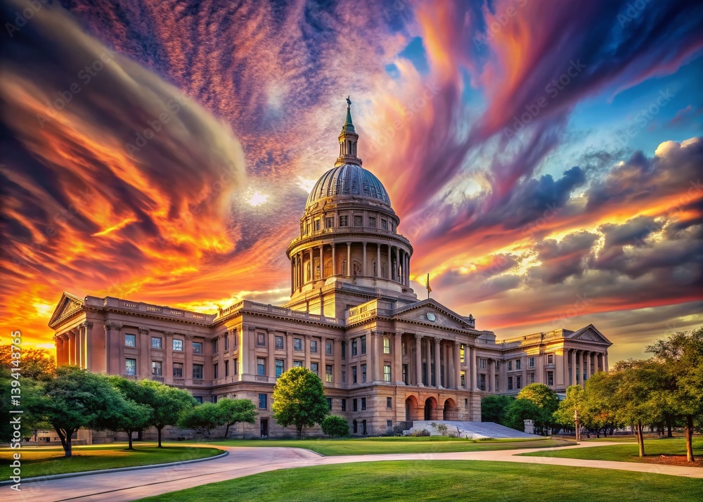 Fototapeta premium Enchanted Austin Skyline A Surreal Dreamlike View of the Texas Capitol at Dusk