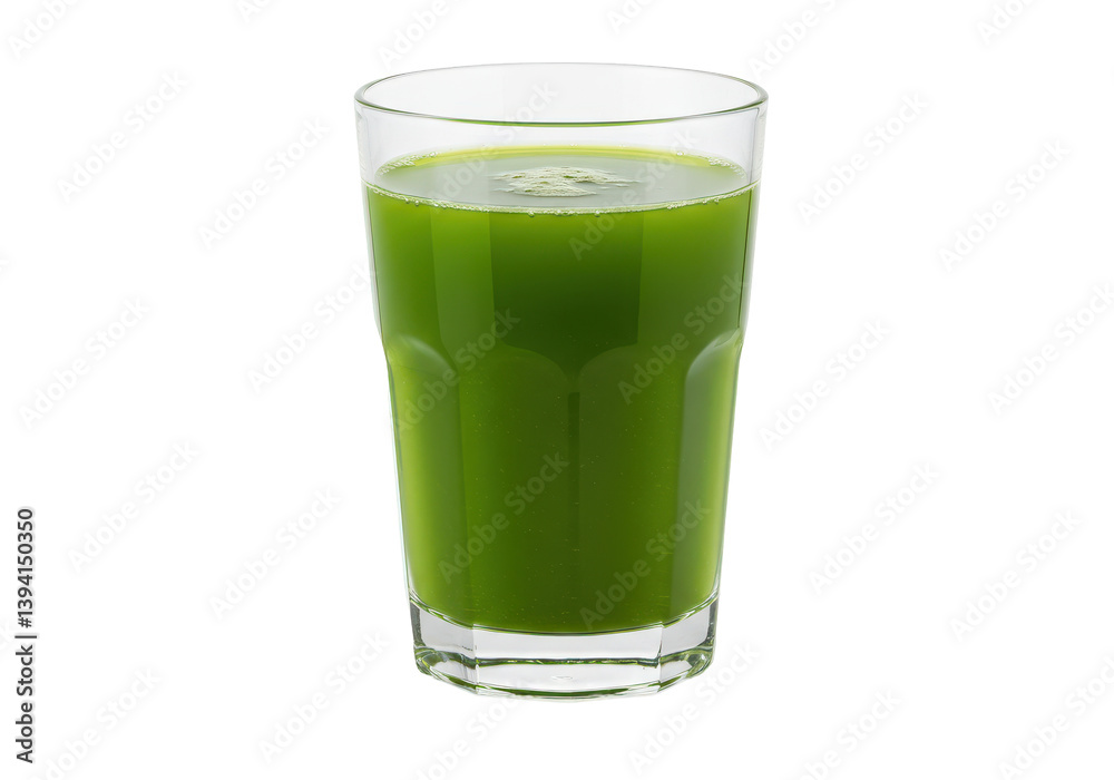 Fresh green juice in a clear glass, highlighting its vibrant color and texture Fresh green juice in a clear glass, highlighting its vibrant color and texture