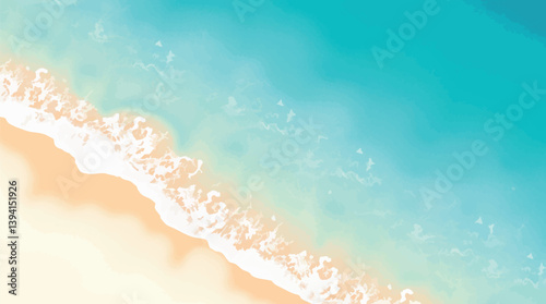 Watercolor vector coastline with turquoise water and sandy shore.