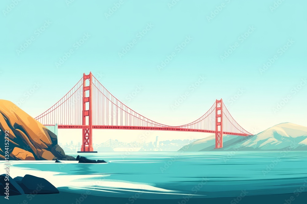 Obraz premium Golden Gate Bridge landscape, serene coastal view