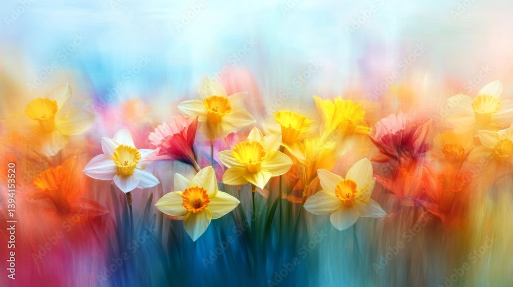 Bright Daffodils with Yellow and White Petals in a Soft Spring Floral Display Bright Daffodils with Yellow and White Petals in a Soft Spring Floral Display