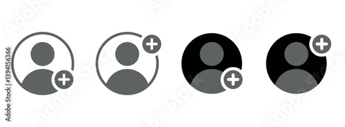 Add user icon set. Add member. Add new user vector icons. Profile avatar with plus symbol.  add account symbol. Vector flat illustration