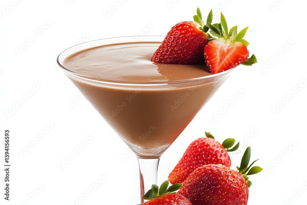 A Martini Glass Containing Chocolate Pudding and Strawberries A Martini Glass Containing Chocolate Pudding and Strawberries