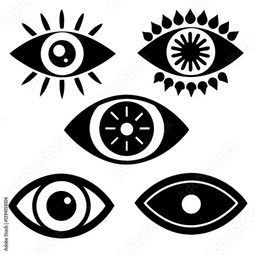 Eye Icon Set for Vision, Retina Scan, and Security Design