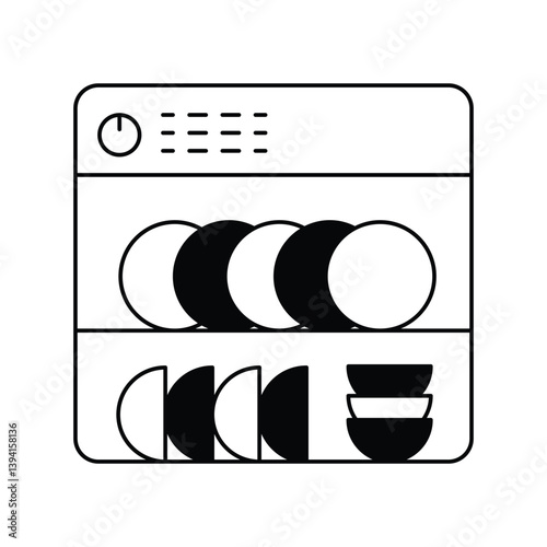 dishwasher glyph outline icon with white background vector stock illustration