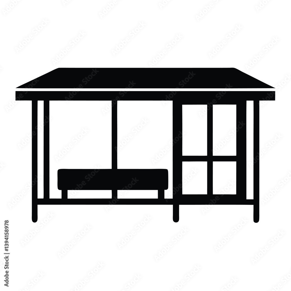 Bus Stop Shelter Silhouette Public Transportation Waiting Area Vector Illustration. Bus Stop Shelter Silhouette Public Transportation Waiting Area Vector Illustration.